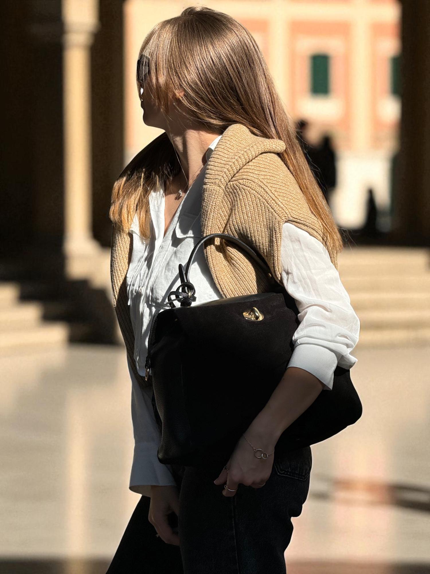 Italian Suede Leather Bag Handmade Top Handle Satchel