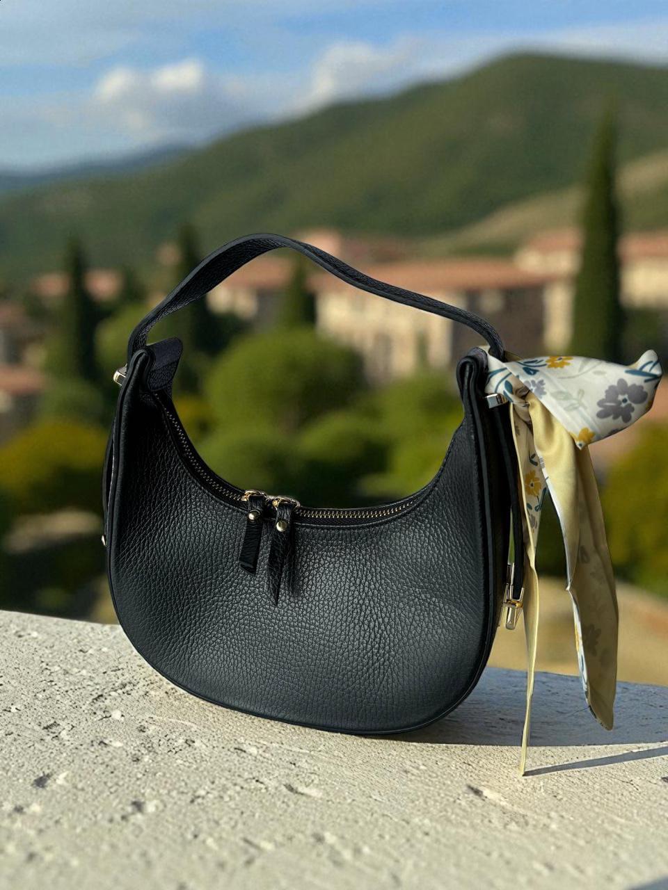 Crescent Leather Handbag Minimalist Shoulder Bag Gold Hardware