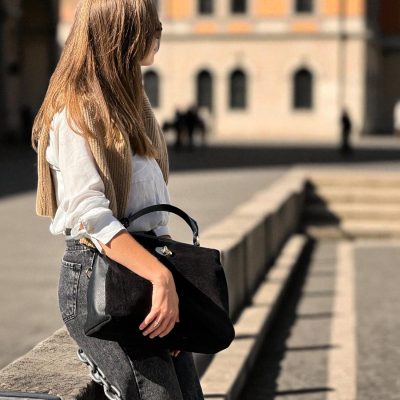 Italian Suede Leather Bag Handmade Top Handle Satchel