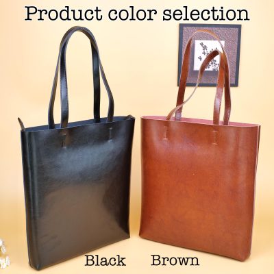 Women's Large Capacity Leather Tote Bag Brown Minimalist